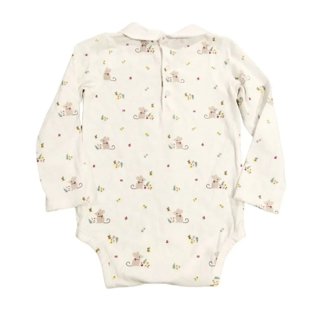John Lewis 12-18m Mouse Bee Floral Collared Bodysuit Onesie